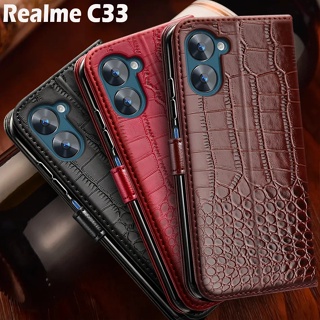 เคสโทรศัพท์มือถือหนัง ฝาพับแม่เหล็ก พร้อมช่องใส่บัตร สําหรับ Realme C33 C33 C 33