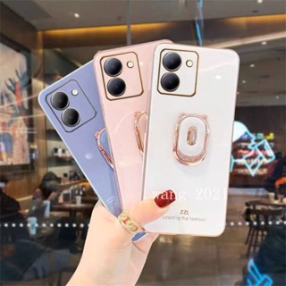 พร้อมส่ง ใหม่ เคสโทรศัพท์มือถือแบบนิ่ม ชุบไฟฟ้า ขอบตรง ลายหมี พร้อมขาตั้ง สําหรับ VIVO Y36 5G 4G 2023 Y36 4G 5G