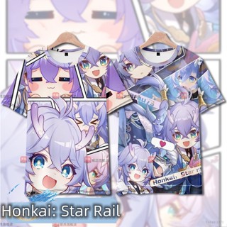 เสื้อยืดแขนสั้น พิมพ์ลายการ์ตูนอนิเมะ Honkai: Star Rail 3 มิติ แฟชั่นสําหรับผู้หญิง