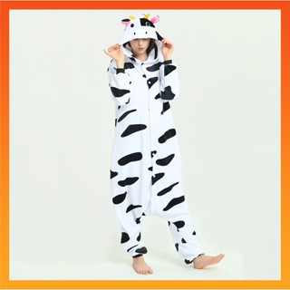 Kigurumi Cow Onesies เด็ก เด็ก ผ้าสักหลาด ชุดนอนสัตว์ จั๊มสูท ผู้หญิง ผู้ชาย การ์ตูน ชุดนอน วันพีช คอสเพลย์ เครื่องแต่งกาย