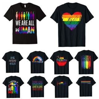 [S-5XL]เสื้อคู่วินเทจ LGBT Pride Flag หมายถึง เกย์ภูมิใจ &amp;amp;เลสเบี้ยนเรนโบว์ธงเสื้อยืดกะเทยข้ามเพศ LGBTQ ผู้ชายผู้หญิง