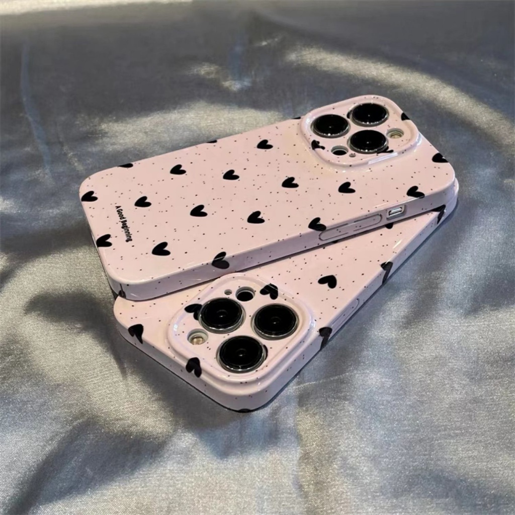เคสโทรศัพท์มือถือแบบแข็ง ลายหัวใจ สีชมพู สําหรับ Apple Iphone 1214p 11 13promax CXOG