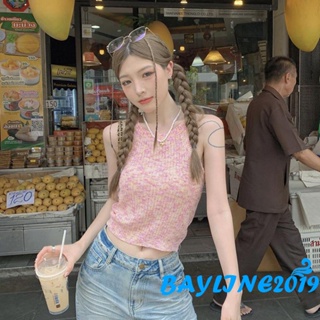 Bay- เสื้อครอปท็อป แขนกุด ลายทาง หลากสี แนวสตรีท ฤดูร้อน สําหรับผู้หญิง