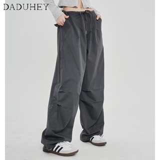 DaDuHey🎈 American Style Retro High Street Overalls Womens Straight Wide Leg Casual Pants 2023 New Fashion Mop Trousers