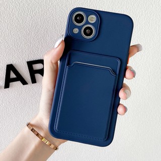 เคสโทรศัพท์มือถือ ซิลิโคน พร้อมช่องใส่บัตร สีพื้น หรูหรา สําหรับ Samsung Galaxy A54 A34 A24 A14 A73 A53 A33 A23 A13