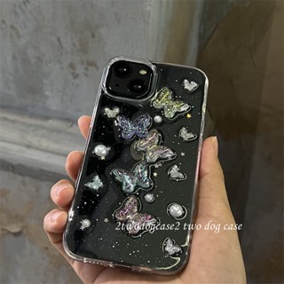 เคสโทรศัพท์มือถือใส แบบนิ่ม ลายผีเสื้อ ประดับกลิตเตอร์ สําหรับ iPhone 13 Pro Max 14 15 12 11 iPhone 12 Mini