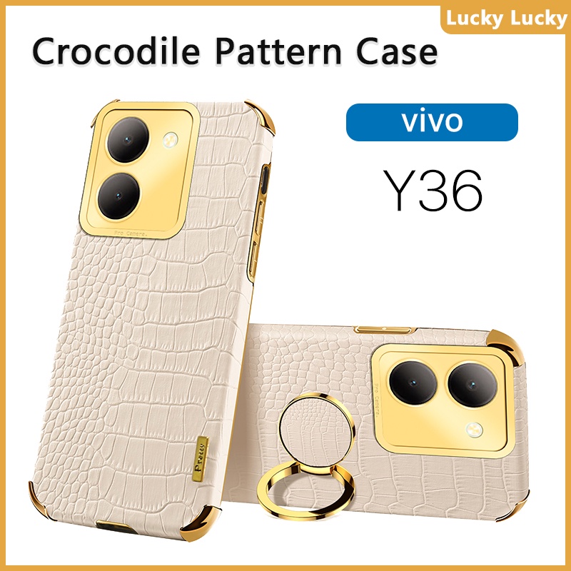 เคส VIVO Y36 5G Y35 Y33S Y33T Y30 Y30i Y22 Y21 Y21S Y20 Y20s Y16 Y15s Y02 นุ่ม ลายจระเข้ ที่วางแหวนนิ้ว ฝาครอบ PU กล้องปกป้องเต็มรูปแบบ ชุบทอง บาง ความรู้สึกที่ยอดเยี่ยม ป้องกันลายนิ้วมือ ซับในกระจายความร้อน