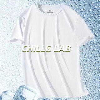 CHILLG LAB เสื้อเชิ้ตแขนสั้นผ้าไหมน้ำแข็งสําหรับผู้ชายเยาวชนตาข่ายสีทึบคอกลมระบายอากาศส่วนบางด้านบนแห้งเร็ว