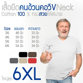 เสื้อยืดคอวี คนอ้วน ผ้าcotton100% ผ้านิ่มใส่สบาย 3XL 4XL 5XL มีถึงใหญ่สุดรอบอก 54 นิ้ว พร้อมส่ง มีเก็บเงินปลายทาง