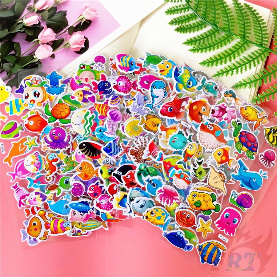 12Sheets/set ❤ Marine Animals Series 01 DIY Rewards Sticker ❤ Cartoon 3D Puffy Bubble Stickers Waterpoof Toys PVC Stickers