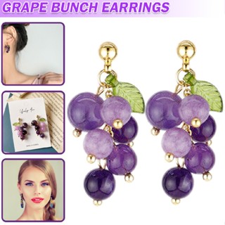 New 925 Sterling Silver Purple Grapes Drop Gold Stud Earrings Women Ear Studs