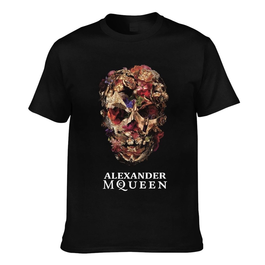 บุคลิกภาพ Alexander Mcqueen Skull Floral Mcq Mqueen เสื้อยืดผู้ชายแปลกใหม่สวมใส่ทุกวัน top tee