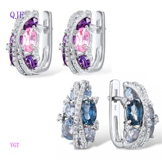 Qjf Cubic Zirconia ต่างหูห่วง แฟนซี ออกแบบไขว้ เครื่องประดับแฟชั่น สําหรับผู้หญิง งานแต่งงาน ปาร์ตี้