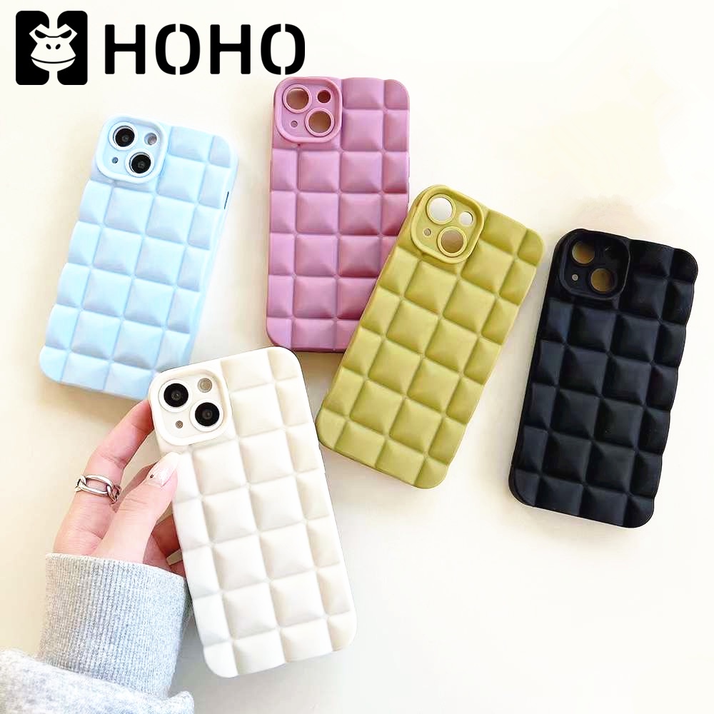 G เคสลายตารางแบบนิ่ม ใช้สำหรับ iPhone 13 Pro Max 14 Pro Max 14Plus TPU 3D Cube Case เคสซิลิโคน สีพื้น เคสโทรศัพท์มือถือ