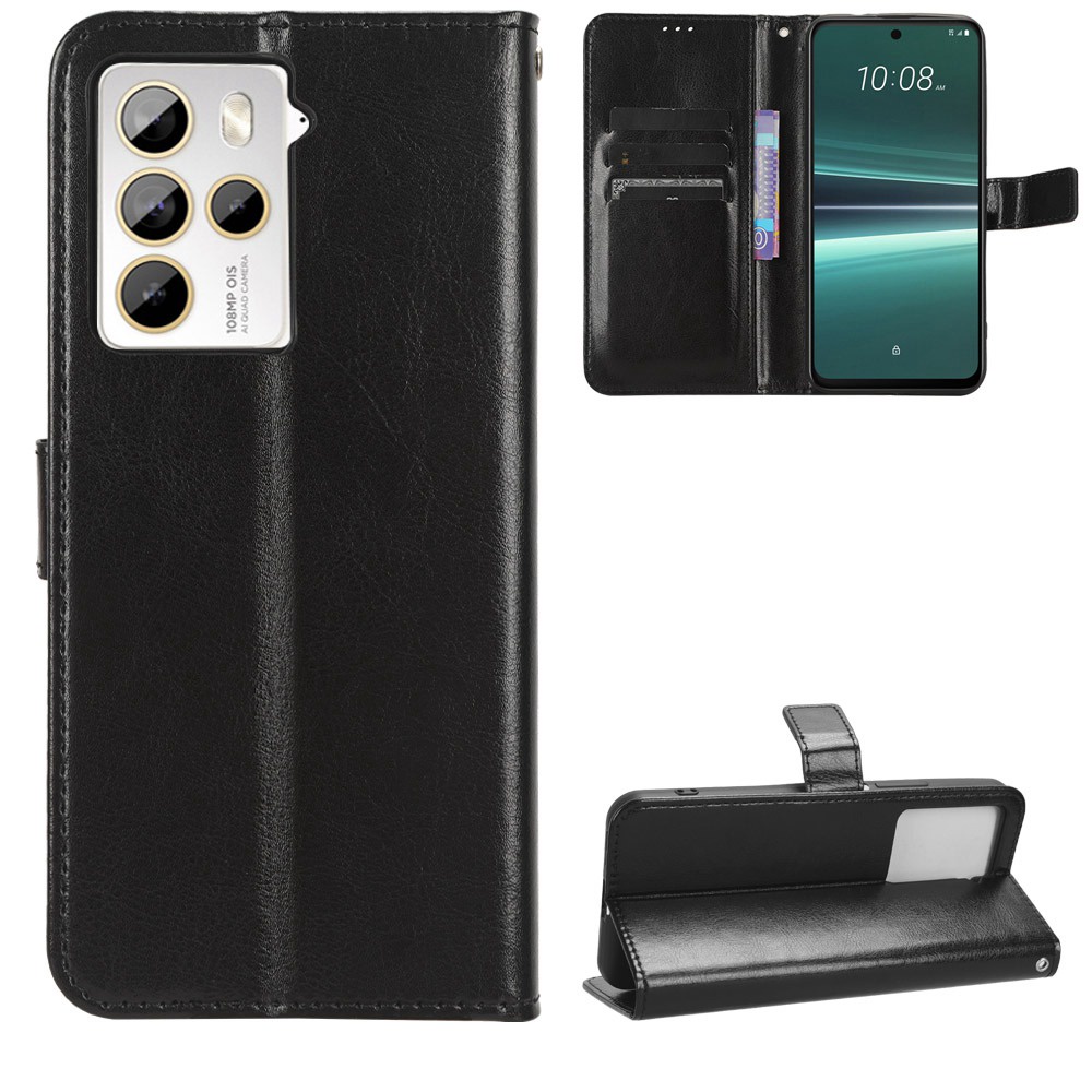 Luxury Crazy Horse PU Leather Casing HTC U23 Pro / U23 5G Flip Cover Lanyard Card Holder Wallet Case