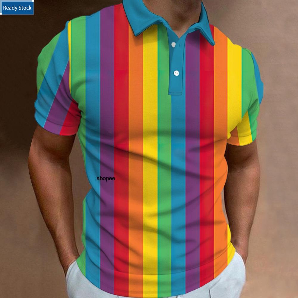 Lgbt เสื้อเชิ้ตโปโล แขนสั้น พิมพ์ลายธงชาติเกย์ สีรุ้ง ขนาดใหญ่ สําหรับผู้ชาย (xs-3xl)