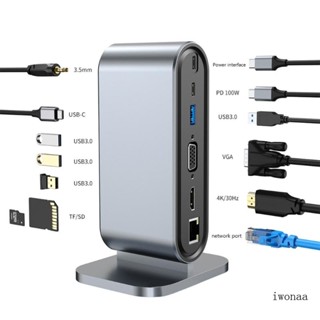 Iwo ฮับแยก แนวตั้ง 12 in 1 Type C 4K USB 3 0 Rj45 VGA PD100W SD TF 3 5 Aux