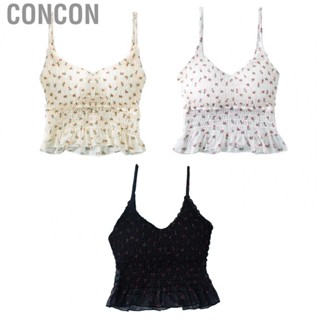 Concon Floral Print Tank Top  Strappy Short Type Spaghetti Strap See Through for Dating