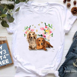 เสื้อยืดแขนสั้น พิมพ์ลายสัตว์ Dachshund Aeolian Bells แฟชั่นฤดูร้อน สไตล์ฮาราจูกุ สําหรับผู้หญิง