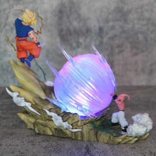 โมเดลฟิกเกอร์ Pvc รูปปั้น Dragon Ball Z Majin Buu Vs Son Goku Piccolo พร้อมไฟ Led ของเล่นสําหรับเด็ก