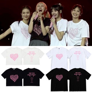 BLACK PINK INTERN PINK 2023 BORN PINK เสื้อผ้าชุดเดียวกัน เสื้อยืดผ้าฝ้ายธรรมดา