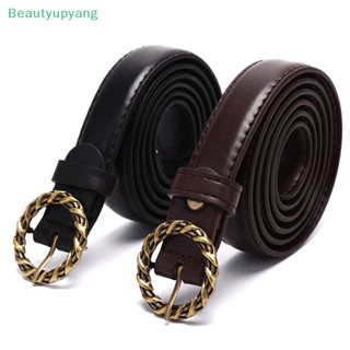 [Beautyupyang] เข็มขัดสานหญ้า หัวเข็มขัดกลม สีทอง สีดํา สําหรับผู้หญิง