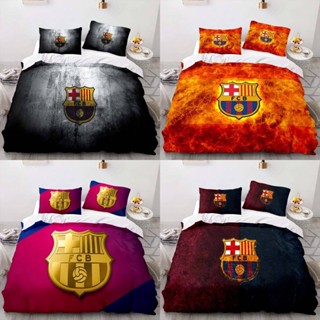 3in1 ชุดเครื่องนอน ผ้าปูที่นอน ปลอกหมอน ลายธีมกีฬา Barcelona ซักทําความสะอาดได้ สําหรับตกแต่งห้องนอน หอพัก