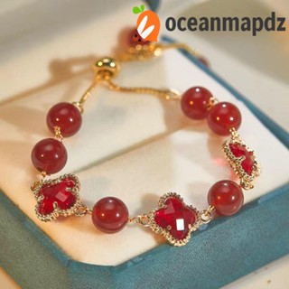 OCEANMAPDZ สร้อยข้อมือ ประดับลูกปัดหยกเทียม ทรงกลม สามารถปรับได้ เหมาะกับของขวัญ แบบสร้างสรรค์ สําหรับผู้หญิง