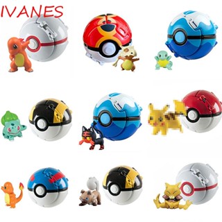 IVANES ฟิกเกอร์ Pokemon Elf Ball Squirtle Litten Rockruff Charmander Eevee Pikachu Elf Ball ของเล่นสําหรับเด็ก