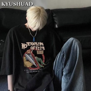 KYUSHUAD แนวโน้มย้อนยุคอเมริกันหลวมหนักแฟชั่นครึ่งแขน เยาวชนแขนสั้นเสื้อยืดรุ่นผู้ชาย