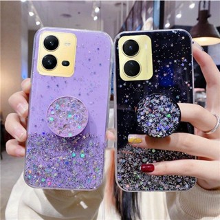 เคสโทรศัพท์มือถือซิลิโคน TPU แบบนิ่ม ลายกลิตเตอร์ ประดับเลื่อม หรูหรา พร้อมขาตั้ง สําหรับ vivo Y31 2021 Y51 Y51A 2020 Y50 Y30 Y30i