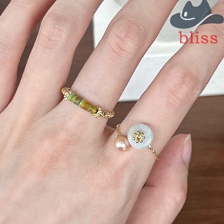 BLISS แหวนเปิด ประดับมุก รูปกระต่ายน่ารัก สไตล์เกาหลี เรโทร สําหรับผู้หญิง