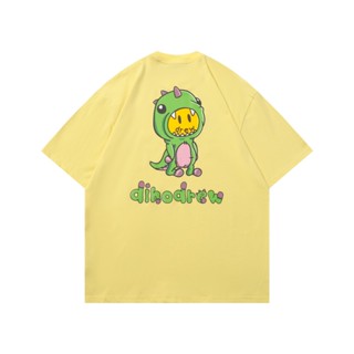 เสื้อยืดคอกลม แขนสั้น ผ้าฝ้าย พิมพ์ลายไดโนเสาร์ หน้ายิ้ม สีเหลือง ทรงหลวม ขนาดใหญ่ สไตล์ฮิปฮอป แฟชั่นฤดูร้อน สําหรับผู้ชาย และผู้หญิง