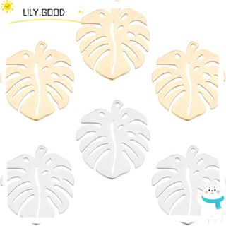 LILY จี้ใบไม้ สเตนเลส สีทอง สีเงิน สําหรับทําพวงกุญแจ สร้อยคอ 20 ชิ้น