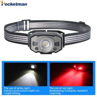 Pocketman ไฟฉายสวมศีรษะ LED เซนเซอร์ตรวจจับการเคลื่อนไหวอัจฉริยะ ซูมได้ ไฟฉายคาดศีรษะ แบบชาร์จ USB ไฟฉายเหนี่ยวนํา