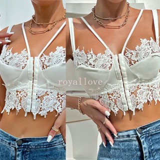 Royal เสื้อสายเดี่ยว สายสปาเก็ตตี้ ผ้าลูกไม้ สีพื้น สําหรับผู้หญิง