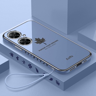 Huawei Nova 11i 11 10 P60 Pro เชือกเส้นเล็ก ใบเมเปิ้ล ชุบ เคสโทรศัพท์มือถือ เชือกมือ กันกระแทก TPU เคสโทรศัพท์