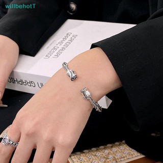 [WillbehotT] สร้อยข้อมือ กําไลข้อมือ แบบเปิด ลายดอกกุหลาบ สีเงิน เรียบง่าย สร้างสรรค์ เก๋ไก๋ ปาร์ตี้ เครื่องประดับ สําหรับผู้หญิง ของขวัญ [ใหม่]