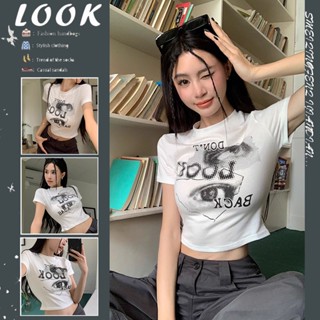 Massimo  เสื้อครอป เสื้อยืดผู้หญิง ครอป baby tee สาวเรโทร 2023 NEW Style รุ่นใหม่ Korean Style Stylish Unique A99J332 36Z230909