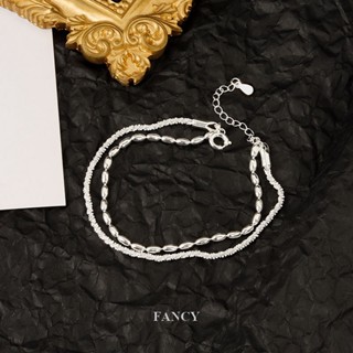 Fancy ใหม่ สร้อยข้อมือเงินแท้ 925 ประดับลูกปัด สองชั้น สวยหรู เรียบง่าย เครื่องประดับแฟชั่น สําหรับผู้หญิง