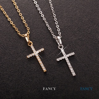 Fancy สร้อยคอ จี้ไม้กางเขน คริสตัล เครื่องประดับ สไตล์มินิมอล สวดมนต์ สําหรับผู้ชาย ผู้หญิง