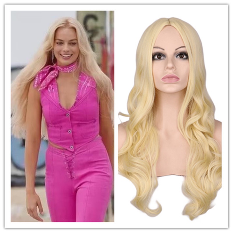 วิกผมคอสเพลย์ 2023 Movie Barbie Cosplay Costume Wig รูปตุ๊กตาบาร์บี้ สีทองอ่อน สําหรับเด็กผู้หญิง เหมาะกับงานปาร์ตี้ฮาโลวีน