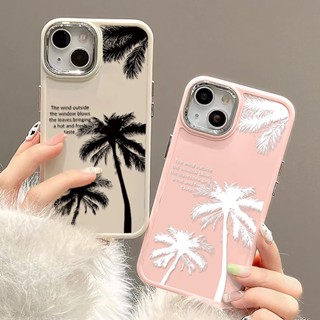 เคสโทรศัพท์มือถือ ซิลิโคนนุ่ม กันกระแทก ลายต้นมะพร้าว โลหะ สําหรับ IPhone 14 13 12 Pro Max