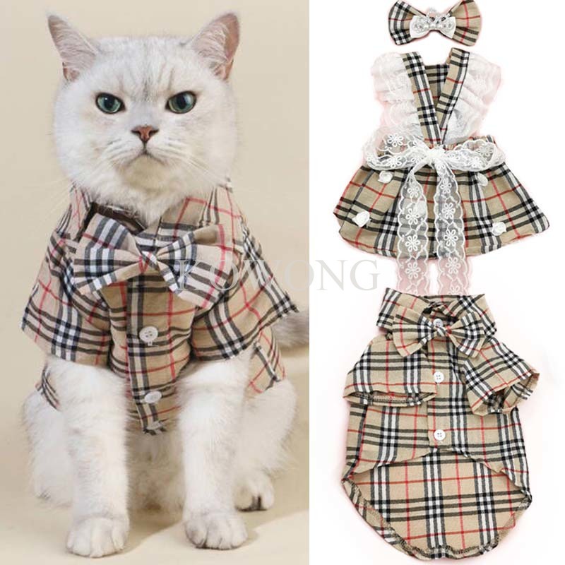เสื้อโปโล ลายสก๊อต สีกากี แบบเป็นทางการ เครื่องแต่งกาย สําหรับสัตว์เลี้ยง สุนัข แมว เหมาะกับงานแต่งงาน วันเกิด