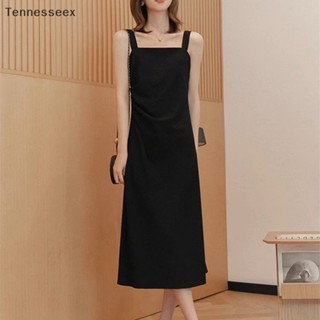 [TESN] ชุดเดรส Midi Dress หรูหรา สีดํา สําหรับสตรี เหมาะกับฤดูร้อน OOQ