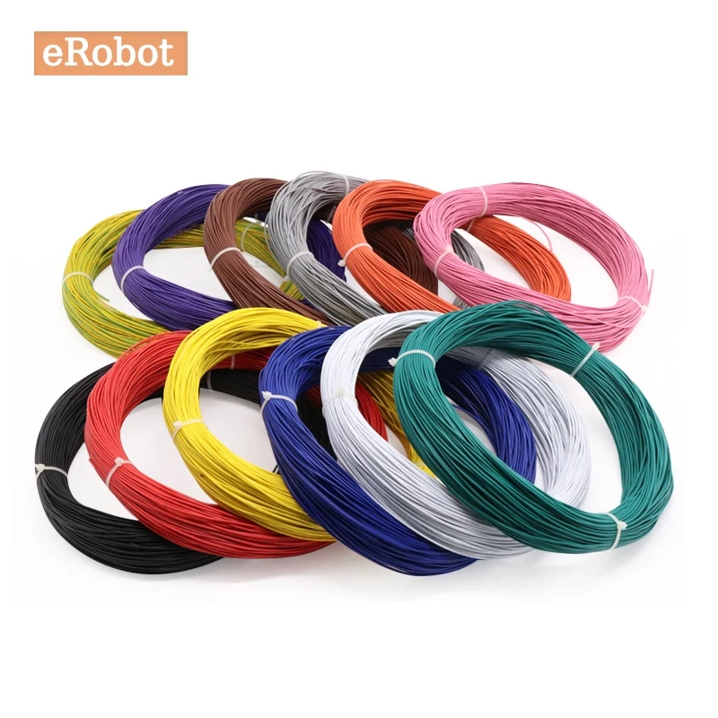 10 เมตร 26AWG สายไฟอิเล็กทรอนิกส์ ยืดหยุ่น 1.3 มม. สายเคเบิล PVC ทองแดงกระป๋อง ทุกสี