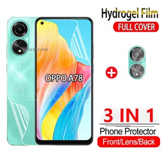 3-in-1 ฟิล์มไฮโดรเจลนิ่ม กันรอยหน้าจอ เลนส์กล้อง ด้านหลัง สําหรับ Oppo A78 4G Oppo A38 A58 A78 A98 NFC OppoA78 OppoA58 OppoA38 4G 5G 202