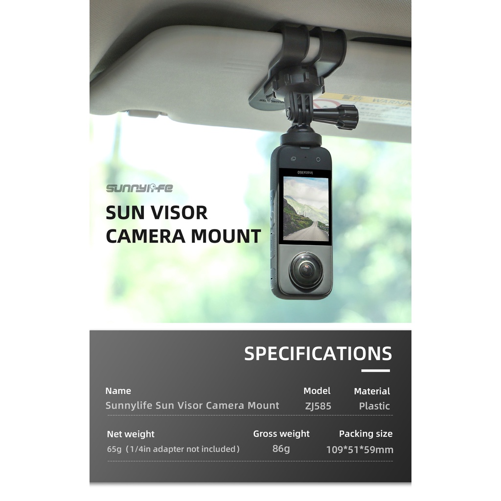Sunnylife สําหรับใช้ได้กับ DJI OSMO Action 5 PRO/Action 4/GOPRO 13/INSTA360 GO 3/INSTA360 X5 X4 รถ Sun visor bracket กล้อง Action คลิปรถ