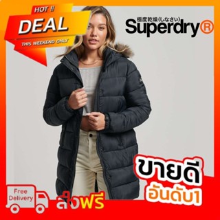 เสื้อกันหนาวขนเป็ด Superdry Hooded Mid Layer Mid Coat - Black ของแท้ พร้อมส่งจากไทย