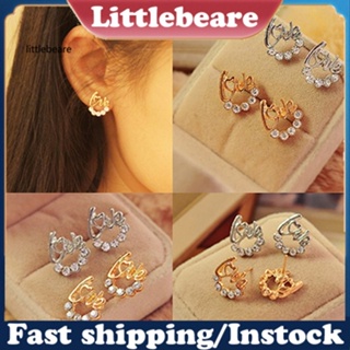 &lt;littlebeare&gt; ต่างหูสตั๊ด ประดับพลอยเทียม รูปตัวอักษร หัวใจ เครื่องประดับแฟชั่น สําหรับผู้หญิง